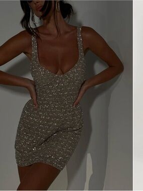 Meshki Sparkle Bodycon Mini Dress in Silver xs